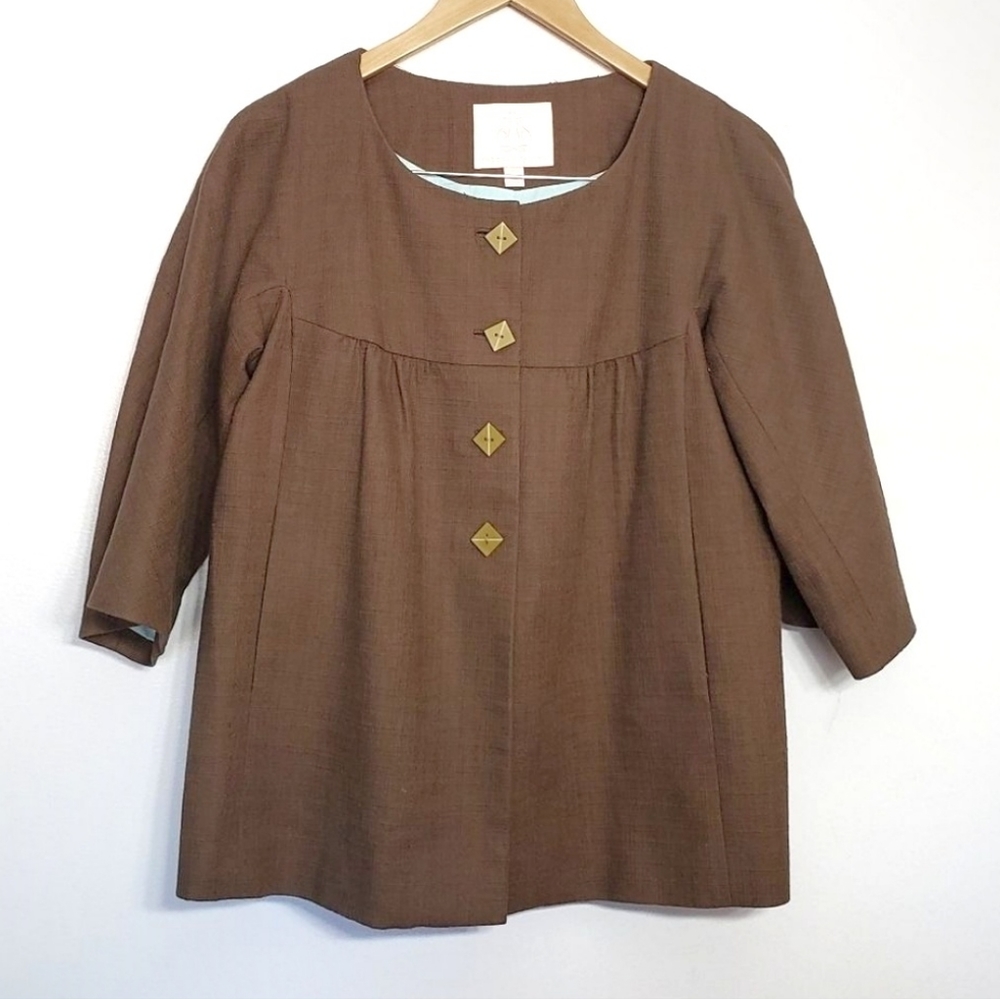 REBECCA TAYLOR Vintage Brown Linen Blazer Size 8